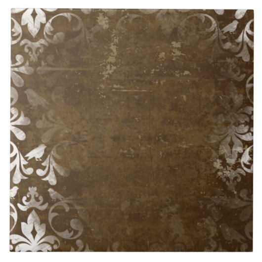 衰退したシックなブラウンの白いヴィンテージのダマスク織パターン タイル (正面)