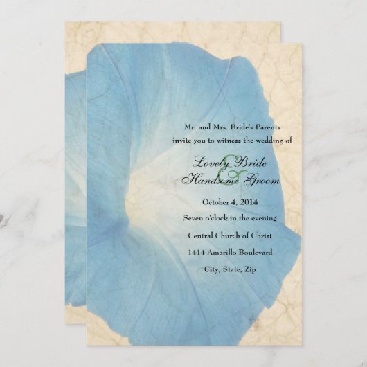 衰退した朝顔の羊皮紙の結婚式招待状 招待状 (正面/裏面)