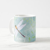 衰退した花の背景のヴィンテージのトンボ コーヒーマグカップ (正面左)