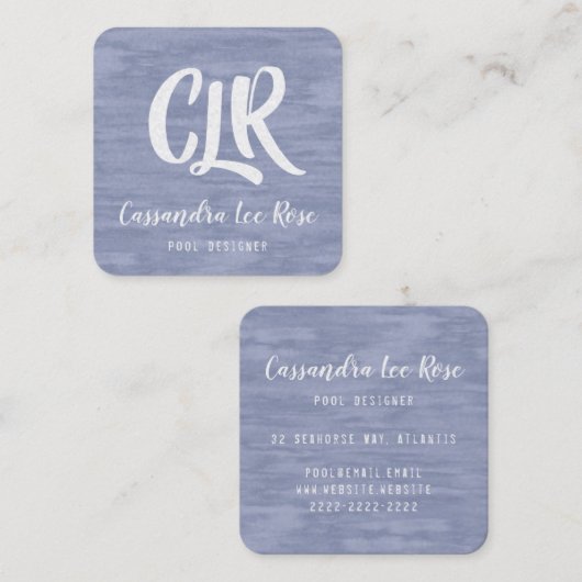 衰退した青いモノグラムの正方形の名刺 スクエア名刺 (正面/裏面)
