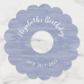 衰退した青い誕生日の紙のワイングラスのラベル ワイングラスタグ (正面)