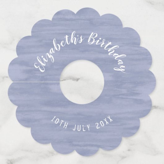 衰退した青い誕生日の紙のワイングラスのラベル ワイングラスタグ (裏面)