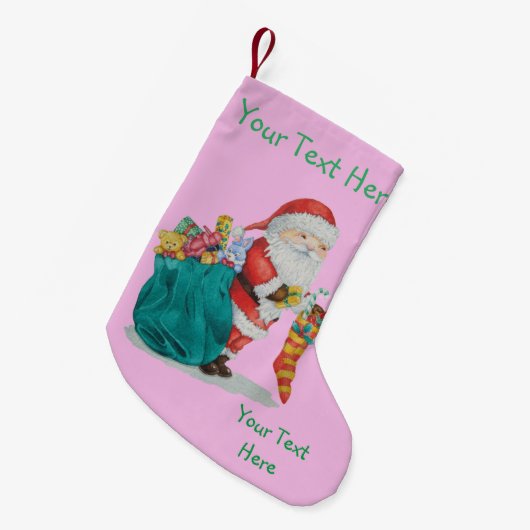 袋のおもちゃそしてギフトとのかわいい父のクリスマス スモールクリスマスストッキング (正面 (吊り時))