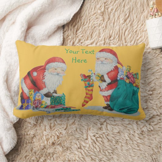 袋のおもちゃそしてギフトとのかわいい父のクリスマス ランバークッション (ブランケット)