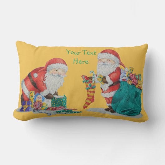 袋のおもちゃそしてギフトとのかわいい父のクリスマス ランバークッション (正面)