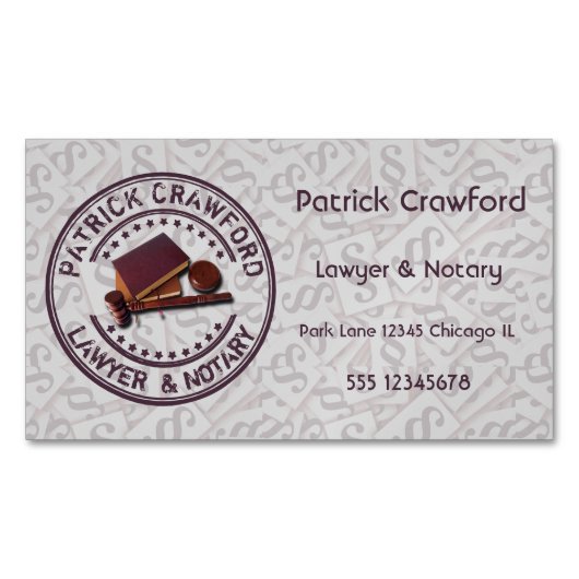 裁判官のハンマーおよび名前の弁護士または公証人オフィス マグネット名刺 (正面)
