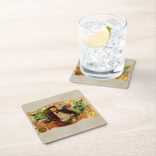 裁判官のヴィンテージのタバコ入れのラベル スクエアペーパーコースター (インサイチュ)