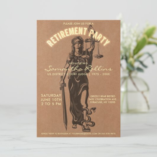 裁判官退職パーティの招待状|レディ·ジャスティス 招待状 (スタンド正面)