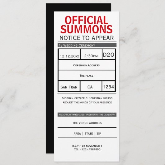 裁判所がノベルティの出頭を結婚求める 招待状 (正面/裏面)