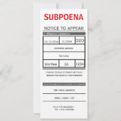 裁判所の勾引状によるノベルティ結婚の 招待状 (正面)