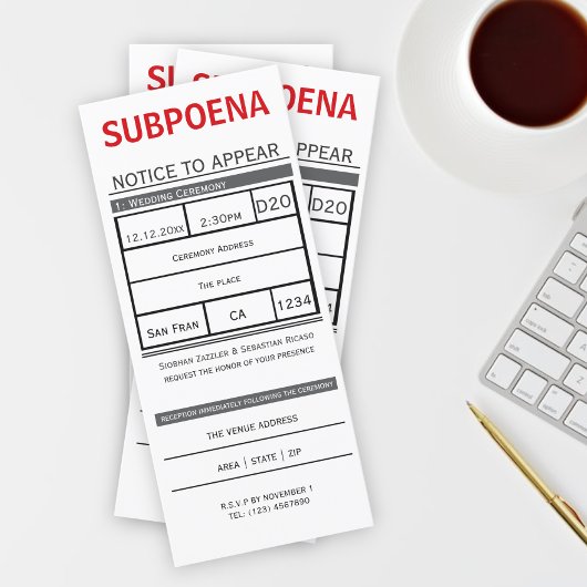 裁判所の勾引状によるノベルティ結婚の 招待状