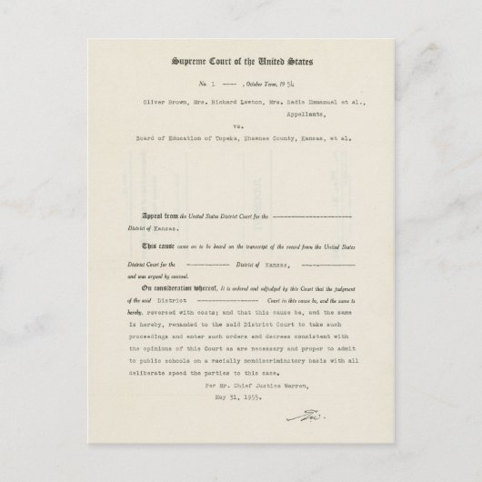 裁判所ケースブラウン対トペカ教育委員会 ポストカード (正面)