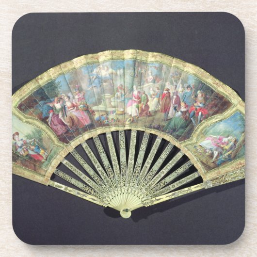 裁判所ファン、フランス語、18世紀(アイボリーおよびw/c コースター (正面)