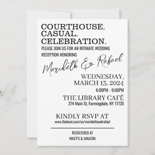 裁判所。カジュアル.カクテル。結婚式の招待 (正面)
