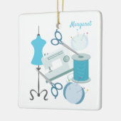 裁縫とキルティングブルー セラミックオーナメント (左)