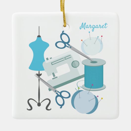 裁縫とキルティングブルー セラミックオーナメント (正面)