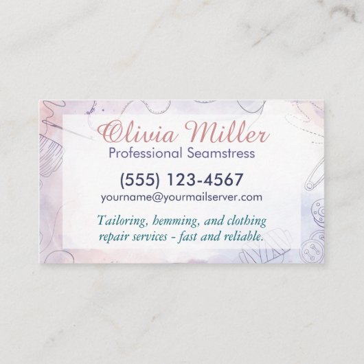 裁縫と変更サービス – Water Color Art 名刺 (裏面)