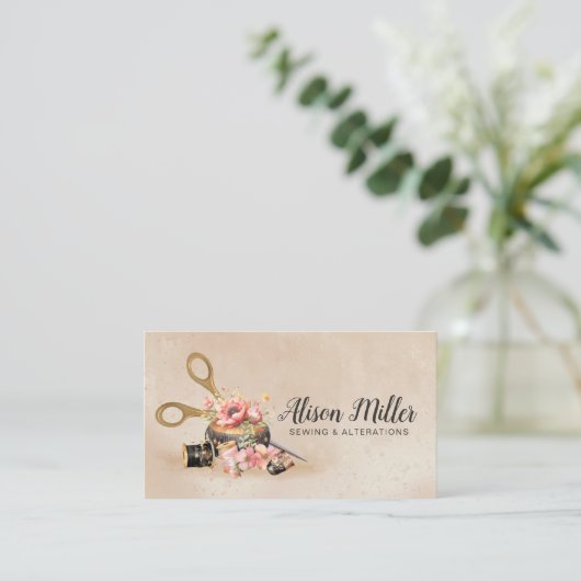 裁縫と変更 – ヴィンテージスタイルアート 名刺 (スタンド正面)