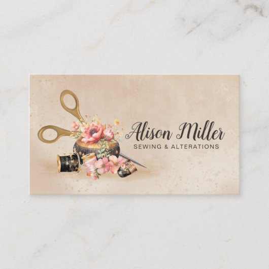 裁縫と変更 – ヴィンテージスタイルアート 名刺 (正面)