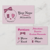 裁縫のスカル(ピンクの背景) 名刺 (正面/裏面)