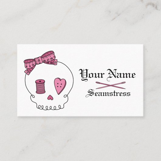 裁縫のスカル(ピンク) 名刺 (正面)