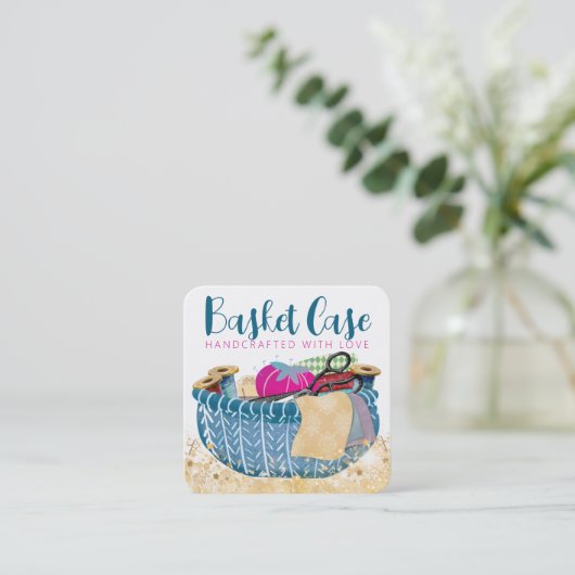 裁縫のバスケットのシーメストレスファブリック工芸品squ スクエア名刺 (スタンド正面)