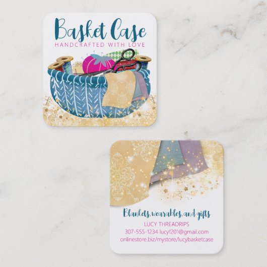 裁縫のバスケットのシーメストレスファブリック工芸品squ スクエア名刺 (正面/裏面)