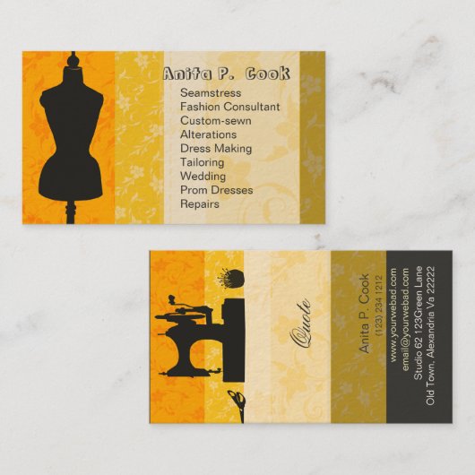 裁縫のヴィンテージのマネキンのファッションの服の型枠 名刺 (正面/裏面)