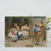 裁縫の女性とチャットするフレンドリー男の子 カード (スタンド正面)