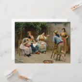 裁縫の女性とチャットするフレンドリー男の子 カード (正面/裏面インサイチュ)