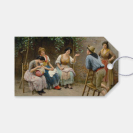 裁縫の女性とチャットするフレンドリー男の子 ギフトタグ