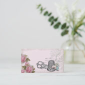 裁縫の概念のピンクの名刺 名刺 (スタンド正面)