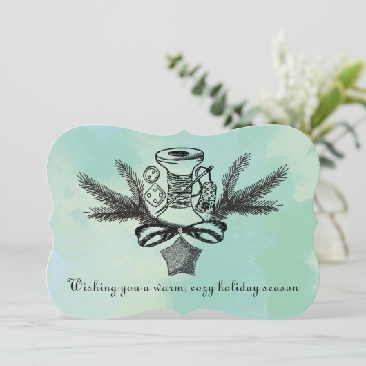 裁縫の概念は、愛で手作りのクリスマスのスレッド シーズンカード (スタンド正面)