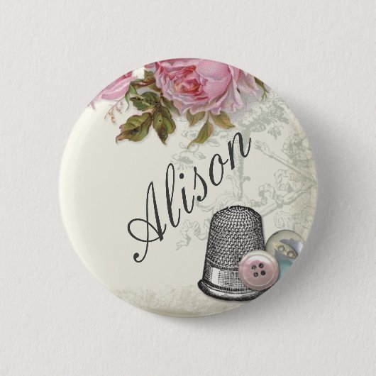 裁縫の概念アイボリー、名前入りの記章 缶バッジ (正面)