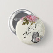 裁縫の概念アイボリー、名前入りの記章 缶バッジ (正面&裏面)