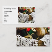 裁縫の糸とレース付きバスケット 名刺 (正面/裏面)