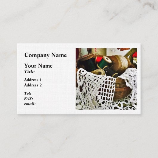 裁縫の糸とレース付きバスケット 名刺 (正面)