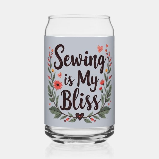 裁縫は私の至福 フローラル タイポグラフィ ガラス缶 (正面)