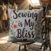 裁縫は私の至福 フローラル タイポグラフィ クッション