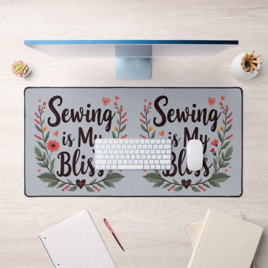 裁縫は私の至福 フローラル タイポグラフィ デスクマット (オフィス1)