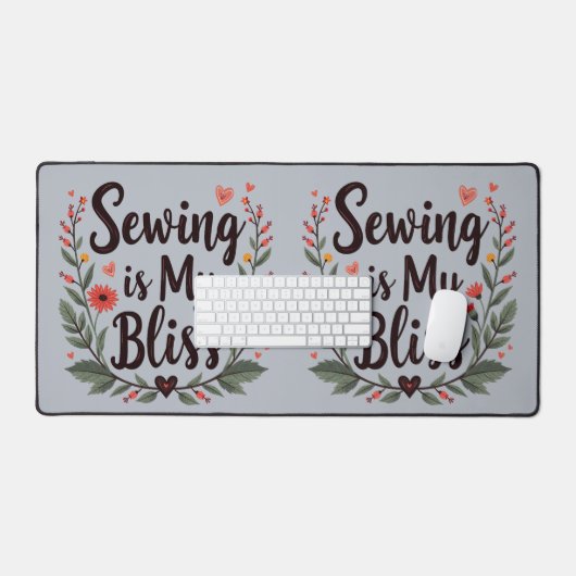 裁縫は私の至福 フローラル タイポグラフィ デスクマット (キーボード&マウス)