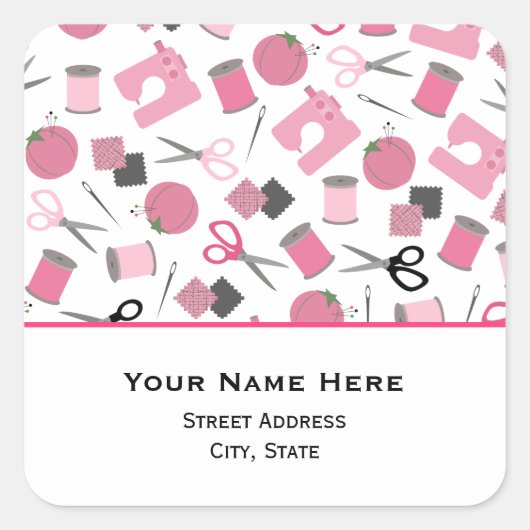 裁縫をテーマにした住所ステッカー スクエアシール (正面)