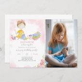 裁縫ガール誕生日招待状（写真付） 招待状 (正面/裏面)