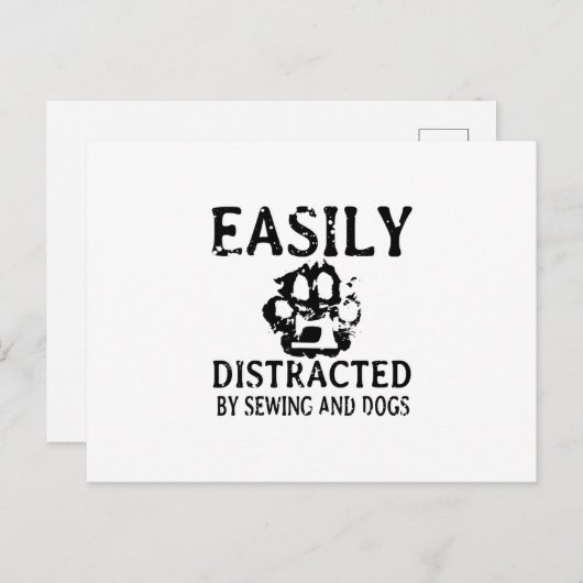 裁縫ギフト | 裁縫と犬にすぐ気を取られる 案内ポストカード (正面/裏面)