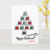 裁縫コットンリールのクリスマスツリー赤と緑 カード (黄色い花)