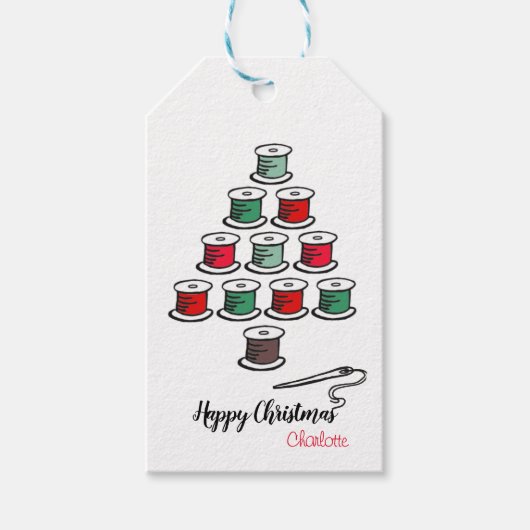 裁縫コットンリールクリスマスツリー ギフトタグ (正面)