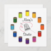 裁縫シンブル、針と糸 招待状 (正面/裏面)