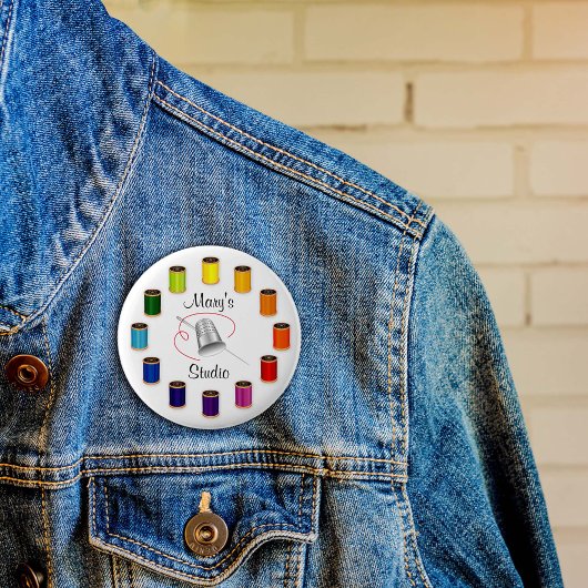 裁縫シンブル、針と糸 缶バッジ