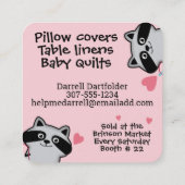 裁縫シームレスキルターキルティングかわいいラクーン スクエア名刺 (裏面)