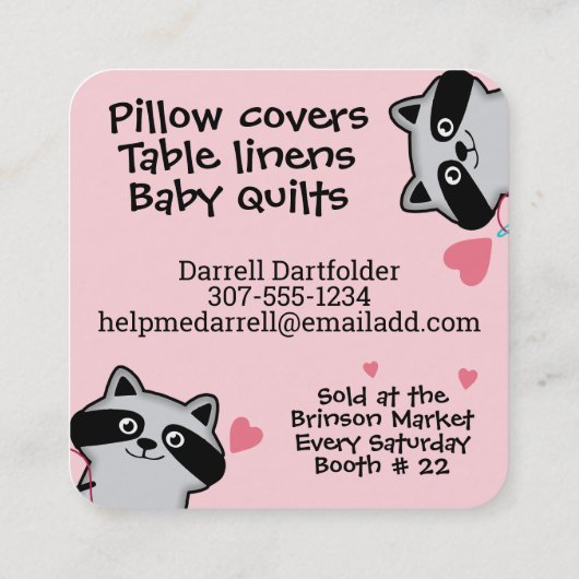 裁縫シームレスキルターキルティングかわいいラクーン スクエア名刺 (裏面)